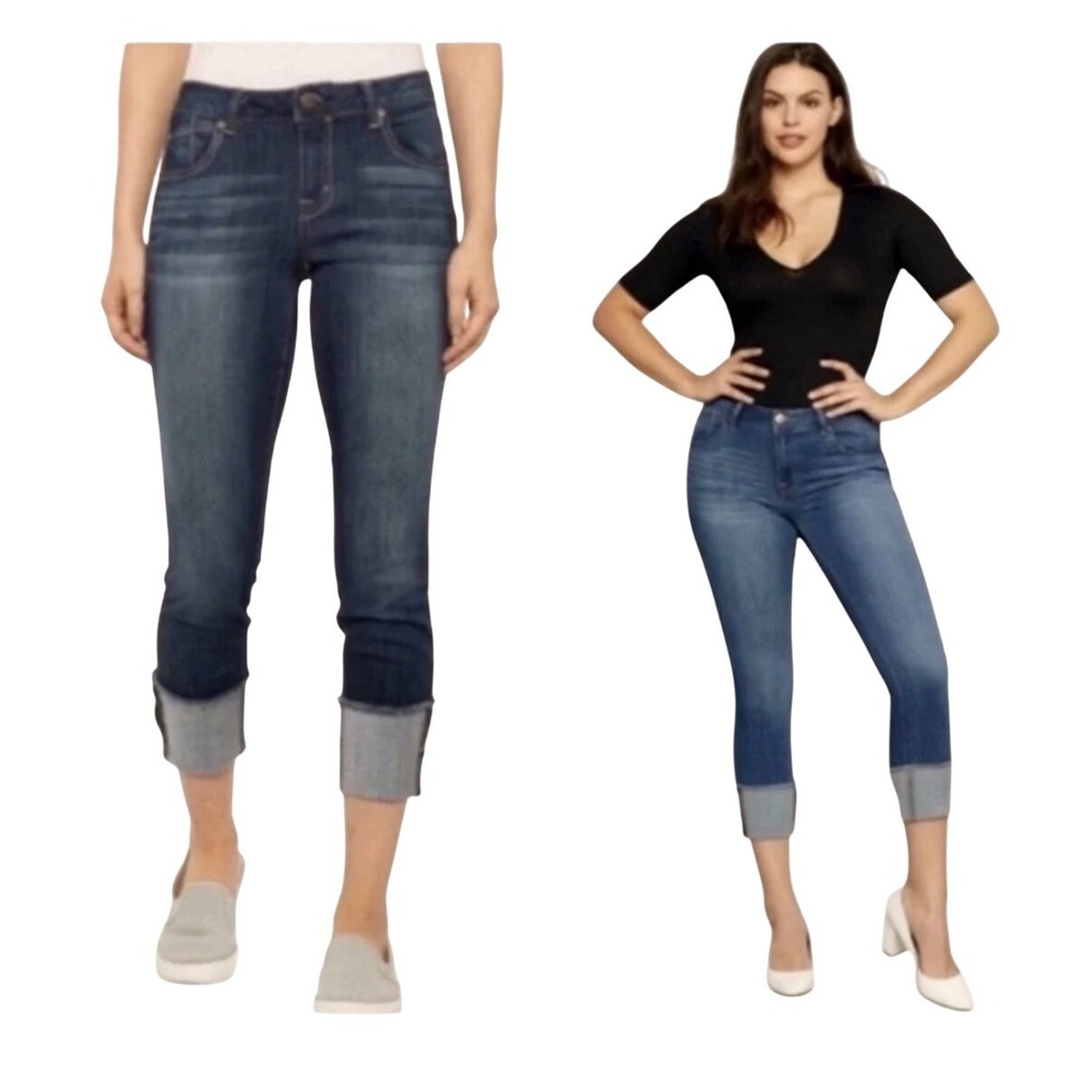 1822 Denim Taylor Cropped Cuffed Jeans Distressed Dark Wash Size 14